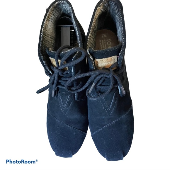 Toms wedge high heel boots black suede size 7 - Picture 3 of 11